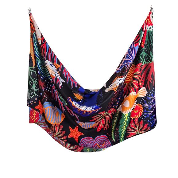 Oversized Silk-Feel Ocean World Scarf – Jellyfish & Coral Reef Print - Picture 2 of 2